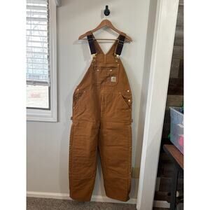 Carhartt R41 BROWN Duck Zip to thigh Bib Overalls QUILT LINED 40X30